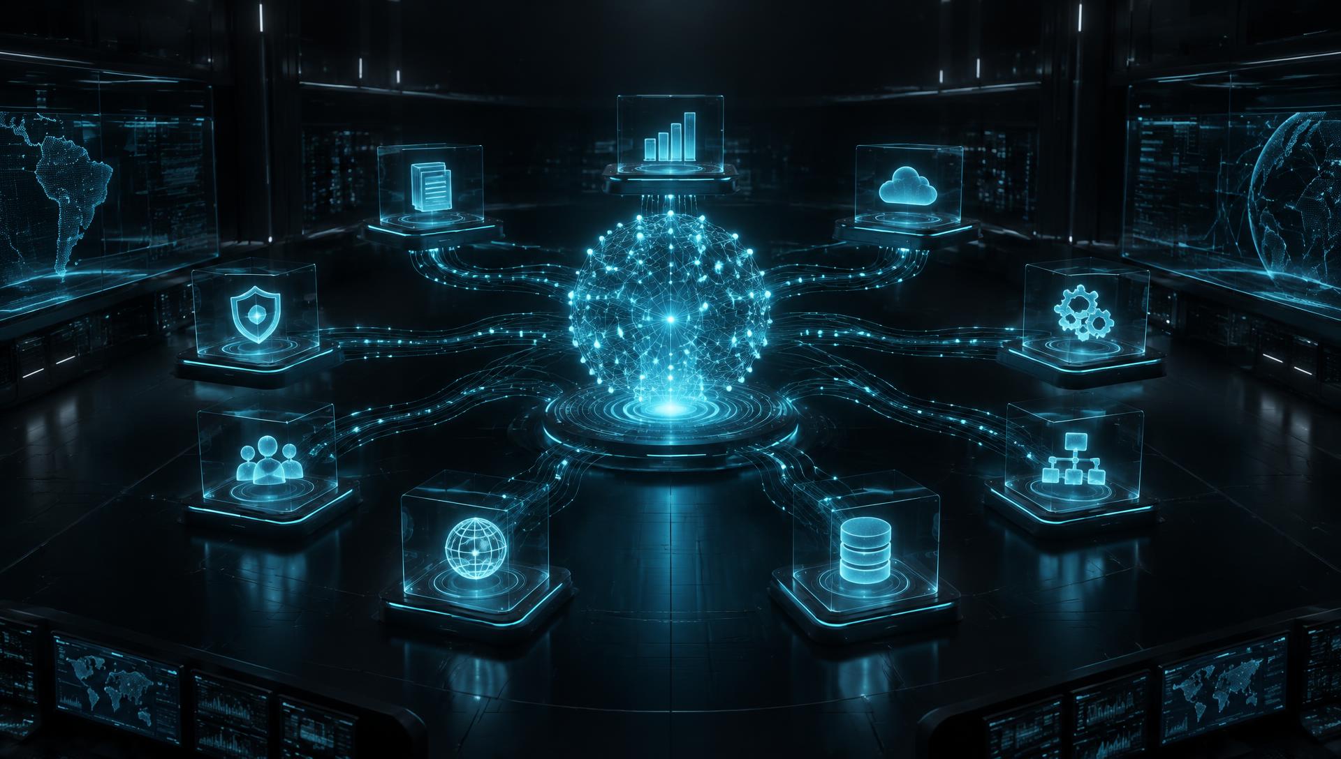 Central de inteligência artificial conectando especialistas digitais